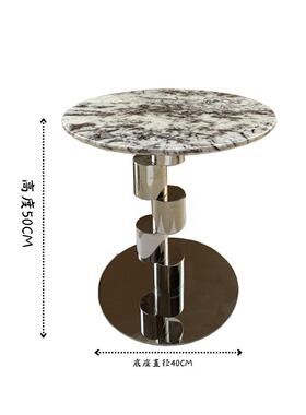极简不锈钢大理边感圆形茶几家用沙小发几设BTU计师款轻奢客石厅