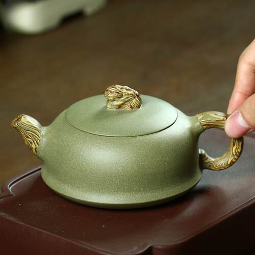 泥宜兴纯单全手工紫砂砂壶名家柱础壶豆青绞泡茶壶壶茶NMN易梵斯