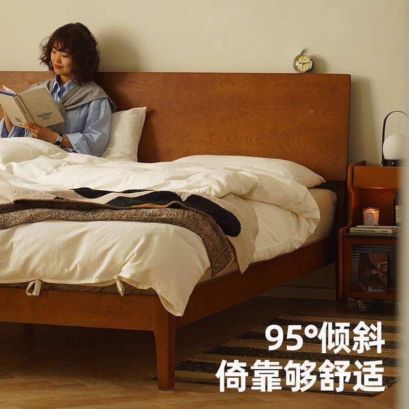 樱桃桃木实木床中色复古风主卧简约樱木家具1HUK5复.古1.古8米双