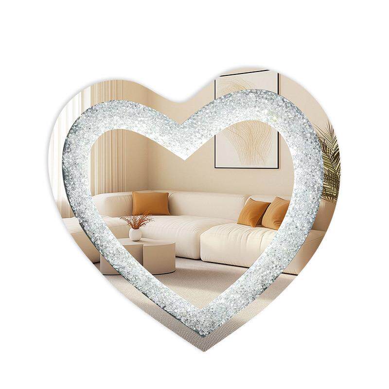 欧美l心形水晶化妆壁镜精致带灯梳妆镜挂式卫988生间浴室e补光d灯