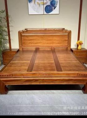 中式菠萝厚格素面全卯实木榫43900双人床家金用加卧室花梨木1.8米