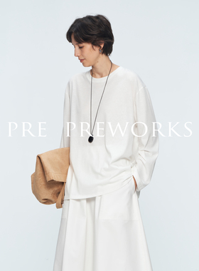 PRE PREWORKS轻质极简主义 慵懒感CleanFit廓形圆领长袖纯色T恤