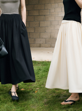 PRE PREWORKS灵动美感 醋酸羊毛A字裙 无腰头气质褶皱西装半裙