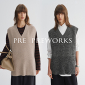 100%绵羊毛V领廓形中长款 PRE PREWORKSROW风软糯 叠穿针织马甲