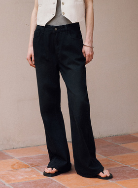 PRE PREWORKS时髦先锋 黑色复古猫须水洗显瘦宽松牛仔裤