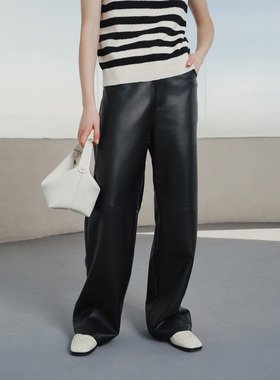 PRE PREWORKS经典B入 环保PU蛋白皮裤 百搭亟简高腰黑色休闲长裤