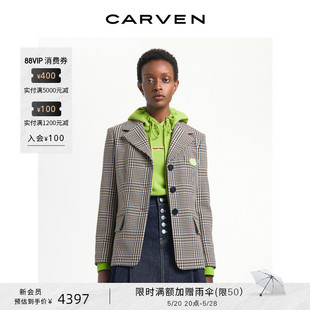 CARVEN 外套 格纹羊毛混纺粗花呢刺绣贴标西装 outlet卡纷女装