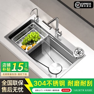 家用SUS304不锈钢手工大单槽手工加厚原色厨房洗菜盆洗水槽