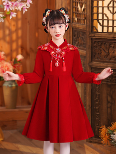 女孩古装 拜年服女童唐装 过年儿童旗袍裙新年装 中国风汉服冬装 冬季