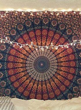 印度mandala曼陀罗孔雀花墙面装饰挂毯床头卧室瑜伽超大背景挂布