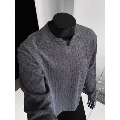 欧洲站肌理感V领情侣卫衣春秋宽松休闲长袖T恤高级感潮流内搭打底