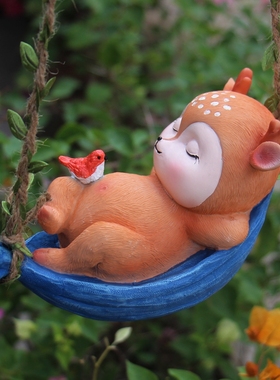 花园阳台装饰吊件可爱动物小鹿户B外庭院顶楼民宿布景观摆件树挂