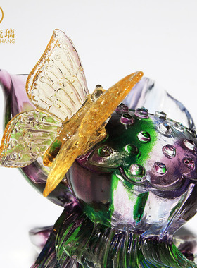 琉璃如意蝴蝶水h晶莲花摆件暖房礼物乔迁新居实用高档酒柜工艺术