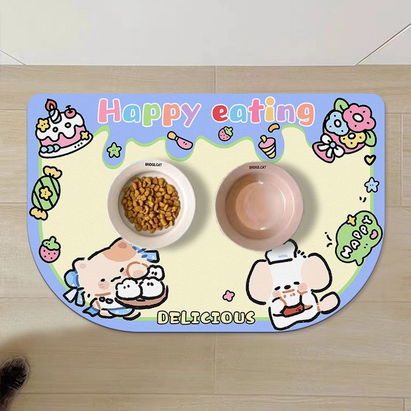 可爱卡通硅藻线条小狗餐垫宠物通用猫咪泥餐垫子吸水防滑狗狗打理