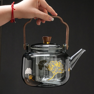 煮茶壶2023新款玻璃可明火蒸煮两用提梁壶老白茶专用黑晶炉煮茶器