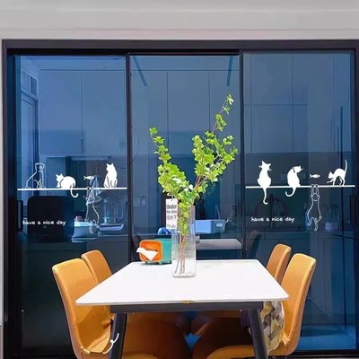 厨房玻璃门可爱猫咪防撞贴纸客厅阳台落地窗户推拉门透明贴画装饰