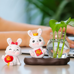 送礼品生日礼物父母爸爸妈妈女朋友治愈系招财小兔子家居摆件饰品