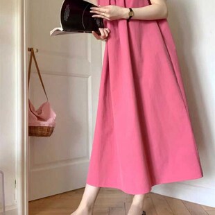 茶歇法式无袖吊带连衣裙女夏季高级感背心A字长裙显白气质树莓红