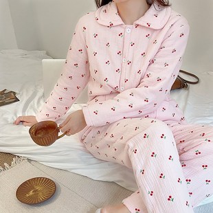 花家居服套装 可外穿秋冬 女加厚睡衣宽松夹棉保暖上衣睡裤 大码