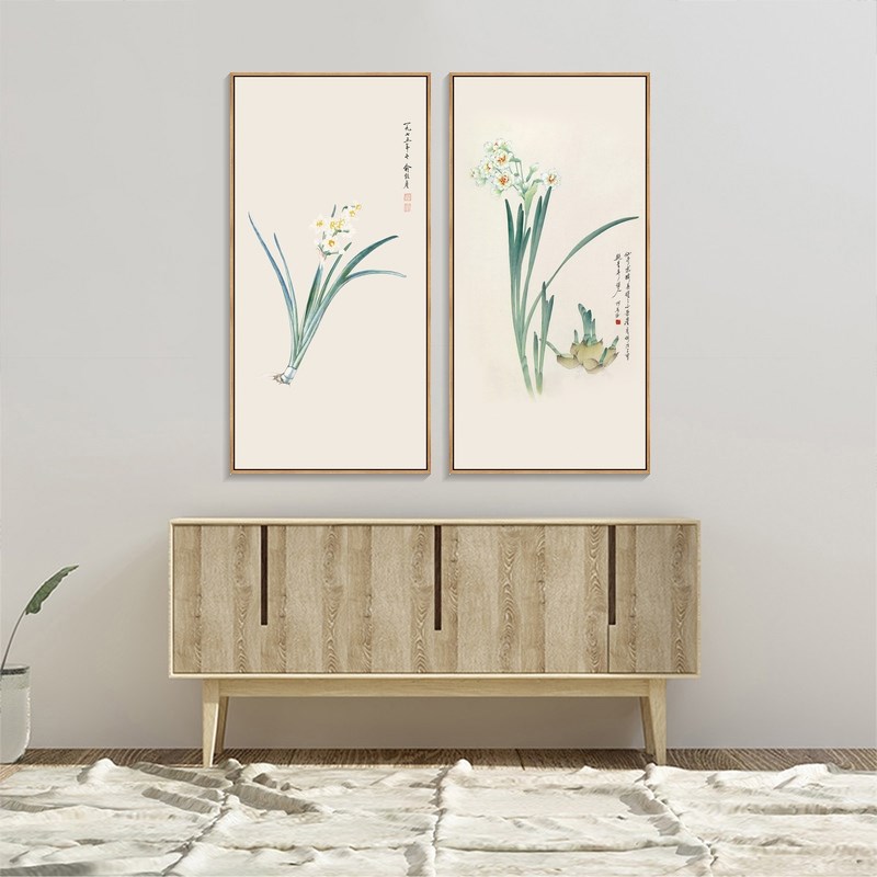 兰花图挂画新中式客厅沙发背景墙面装饰画茶室三联画餐厅禅意壁画