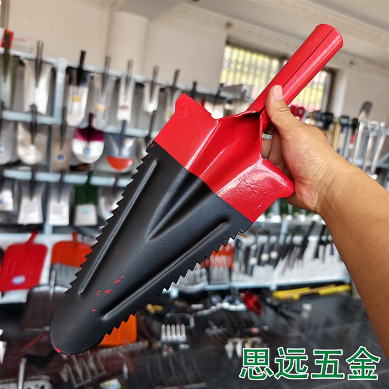 军印尖泥锹锰钢锹加厚锯齿锹三角锹挖树锹开冰挖硬土车载野外锹