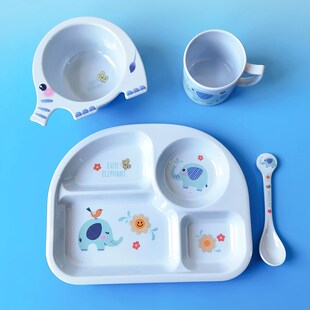 希尔儿童碗吃饭专用饭碗汤碗卡通大象分格辅食餐盘宝宝刷牙漱口杯