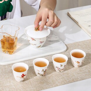 松发瓷器新中式整套功夫茶具套装福禄礼盒送礼轻奢高颜值茶杯盖碗