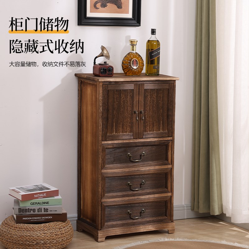 美式乡村实木斗柜复古床头柜客厅边柜收纳抽屉柜装饰组合储物柜子