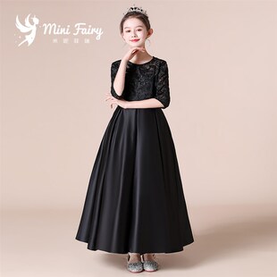 2022新款女童黑色钢琴演出服高端管乐团合唱礼服裙小提琴演奏礼服
