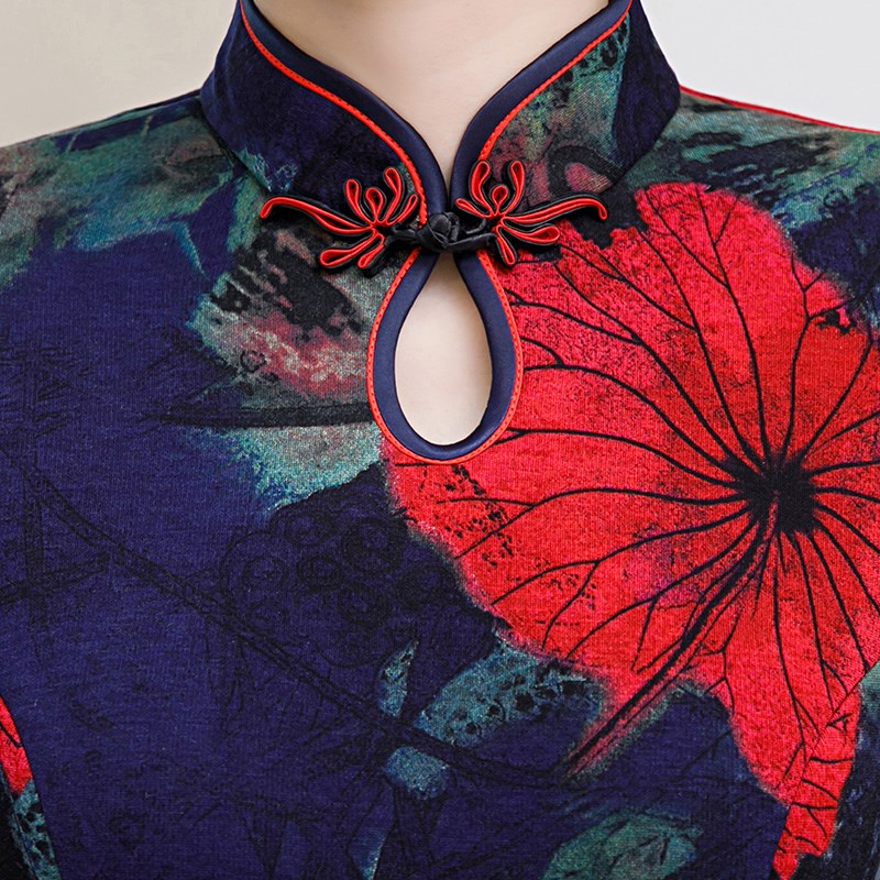 秋冬女新式改良日常中国风加绒加厚旗袍大码妈妈装复古中长款裙子