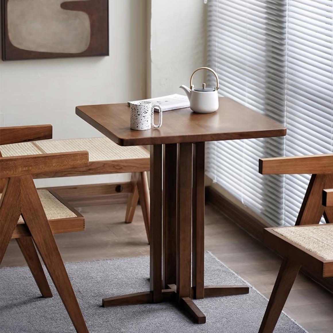 中古餐桌休闲茶几甜品店奶茶实木咖啡桌方形原木桌民宿小户型圆桌