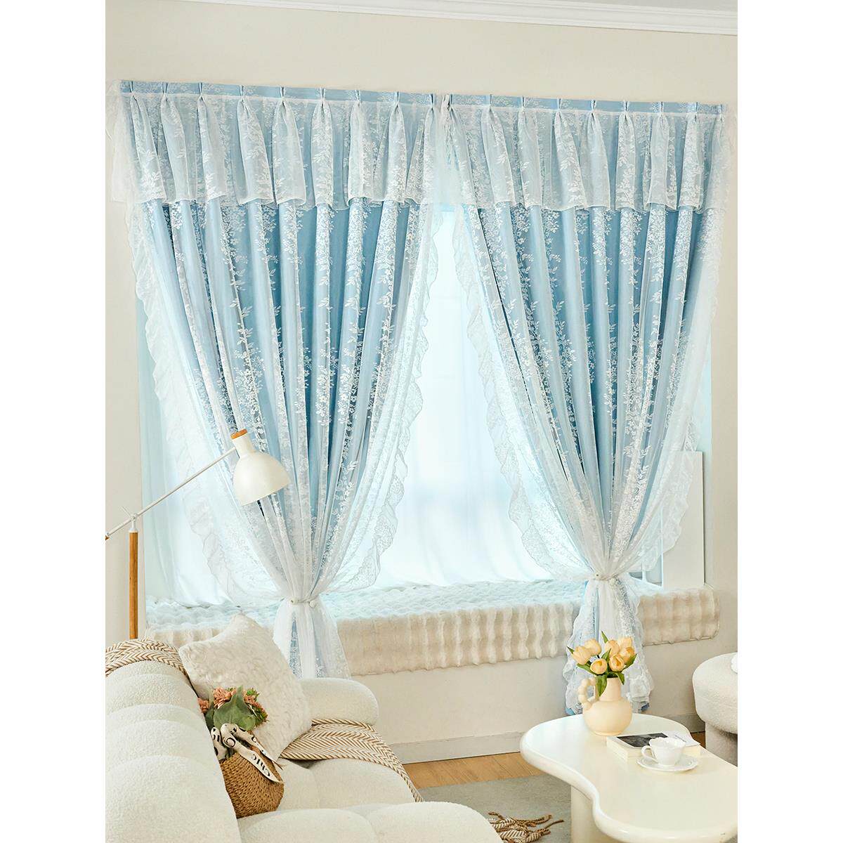 2025年流行魔术贴遮光窗帘新款免打孔安装自粘式女生卧室双层带纱