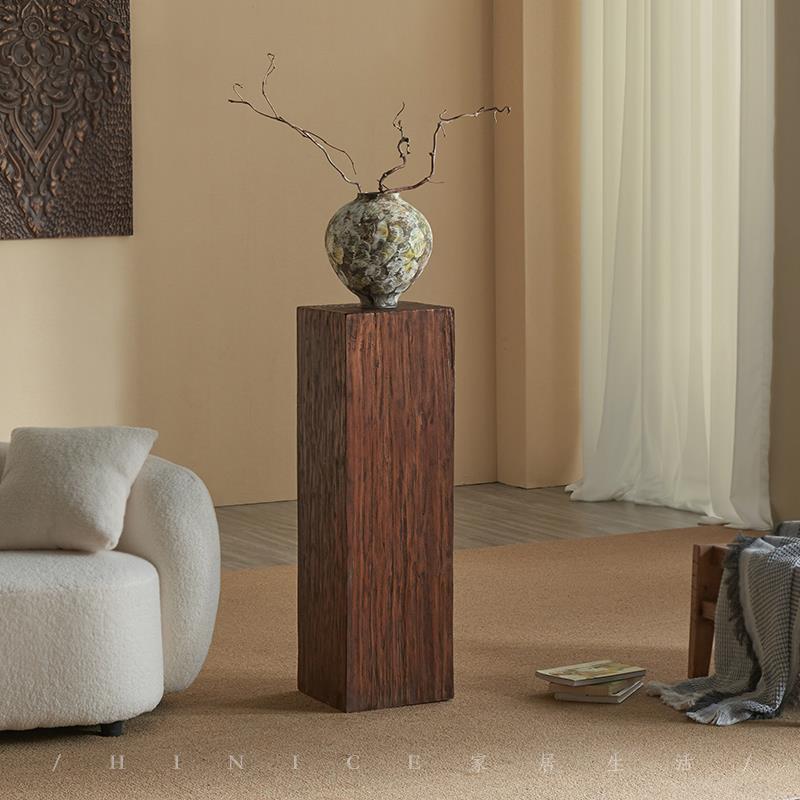 Hinice侘寂风实木墩子怀旧风化角几沙发玄关置物架花架雕塑台摆件