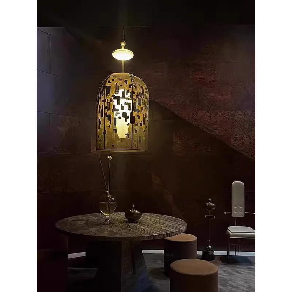 设计师创意古典东方灯笼酒店大堂餐桌吊灯手工刺绣艺术灯