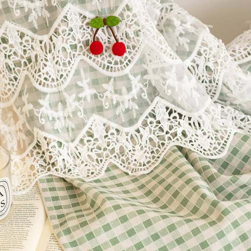 法式浪漫白色蕾丝厨绿色格子帘飘半窗房韩式清窗新田园帘SGW门帘