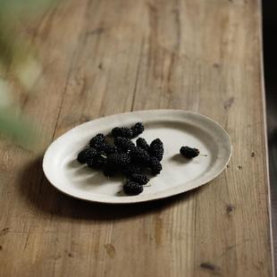 B圆TV4禾下椭型平折边盘F7T5H98M手粗作陶器食器陶