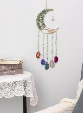 梦者手作月亮GDU件捕梦网水晶碎型石绿东陵随宝石饰品配石家居挂