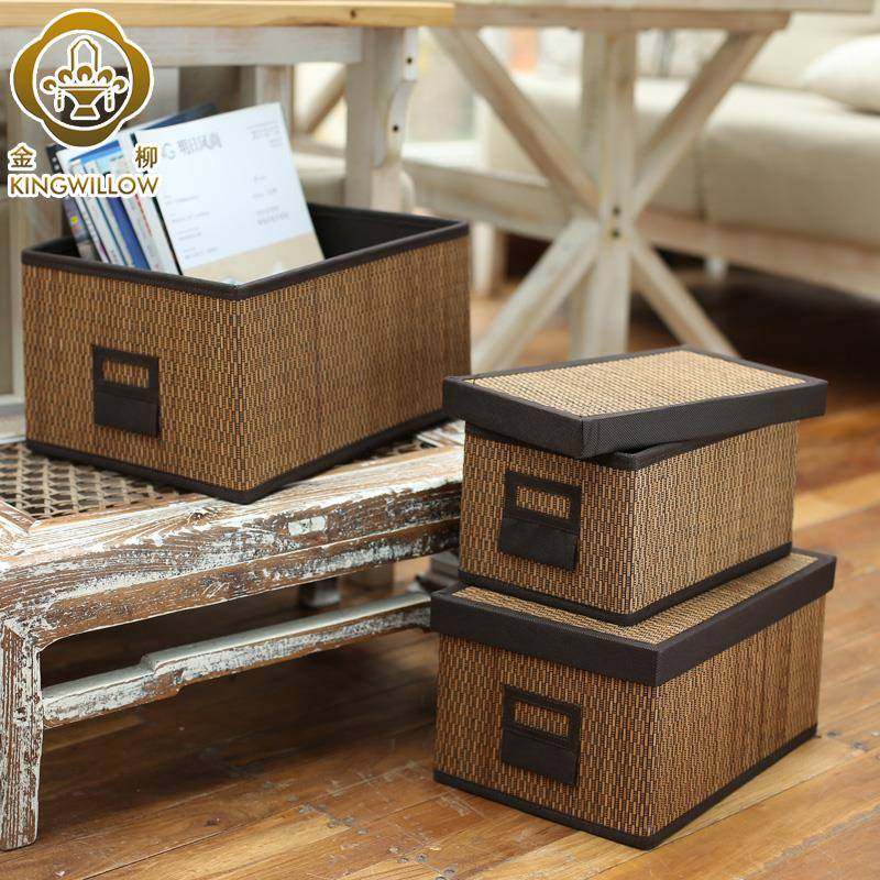 家居zhang358竹编收纳筐编织收纳箱竹筐收盖盒筐有纳子藤编衣服收