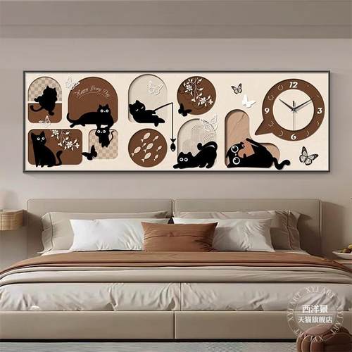 古风电表箱装饰画客厅大尺闸WTP配电箱寸遮挡画中带钟表电时钟挂