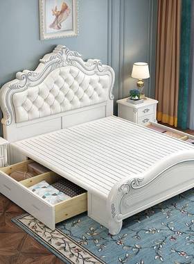 式全实木床2米欧式公床1.5PDD36625m现美代简约储物轻奢1.8软白色