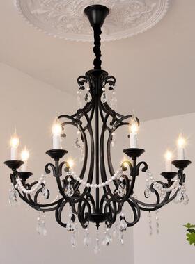 法式古复RAQ吊灯客厅水晶蜡灯式简约创意黑色珍珠卧室餐厅烛美灯