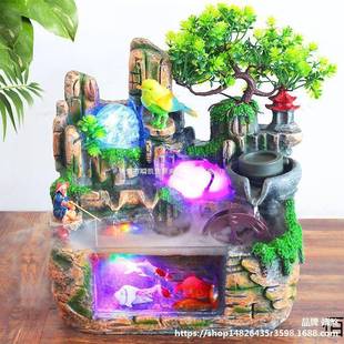 飾魚缸加濕器 風水輪客廳含樹小擺件假山流水噴泉桌面辦公室裝