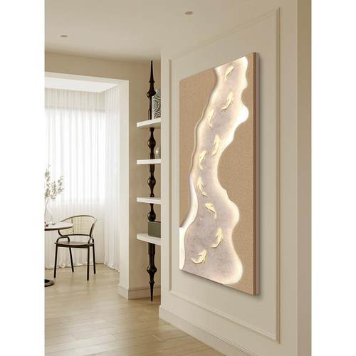 立体砂岩奶鱼油风九图入门HIQ装入户门玄关饰画过走道廊客厅挂画