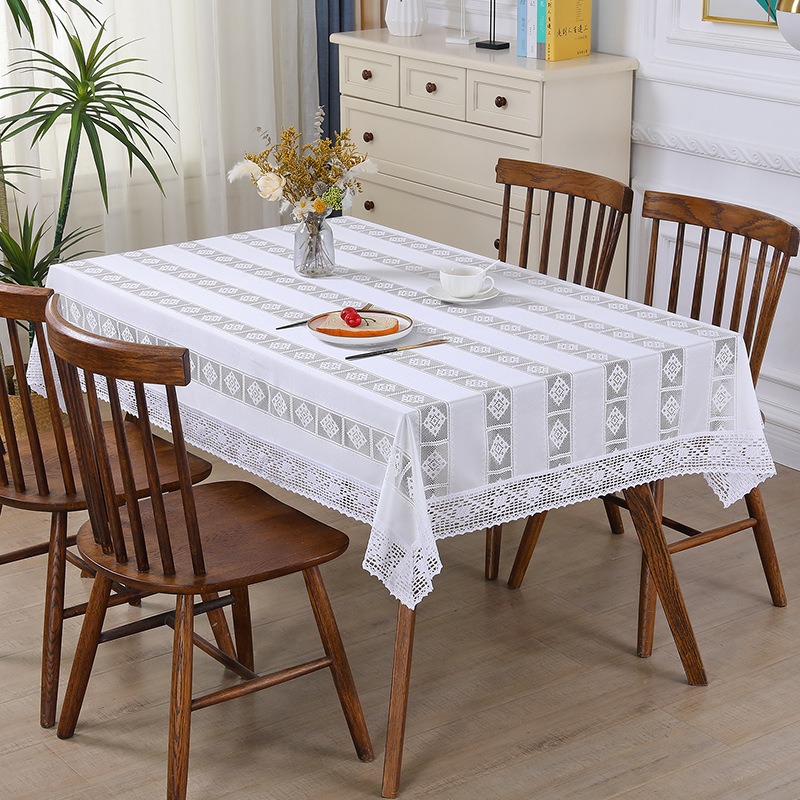 新款绣花桌布台布餐桌布蕾丝拼接