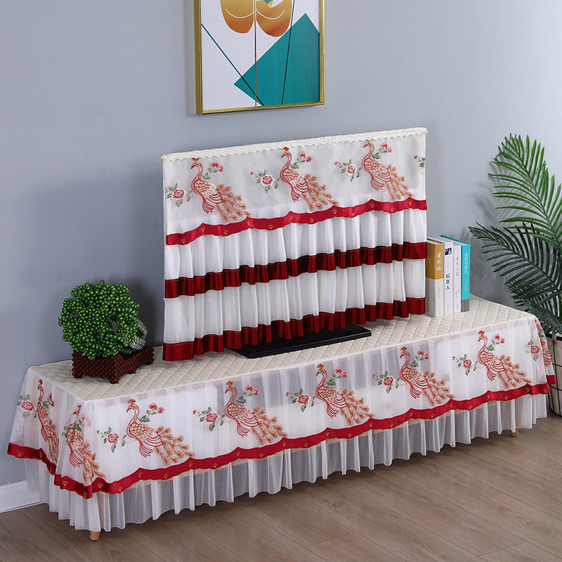 挂式液晶电视机防尘罩台式孔雀蕾丝盖布全包55/65寸电视防护家居