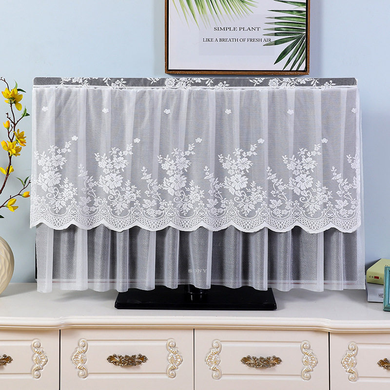 新款电视机防尘罩液晶台式55寸曲面挂式保护罩蕾丝盖布通用电视罩