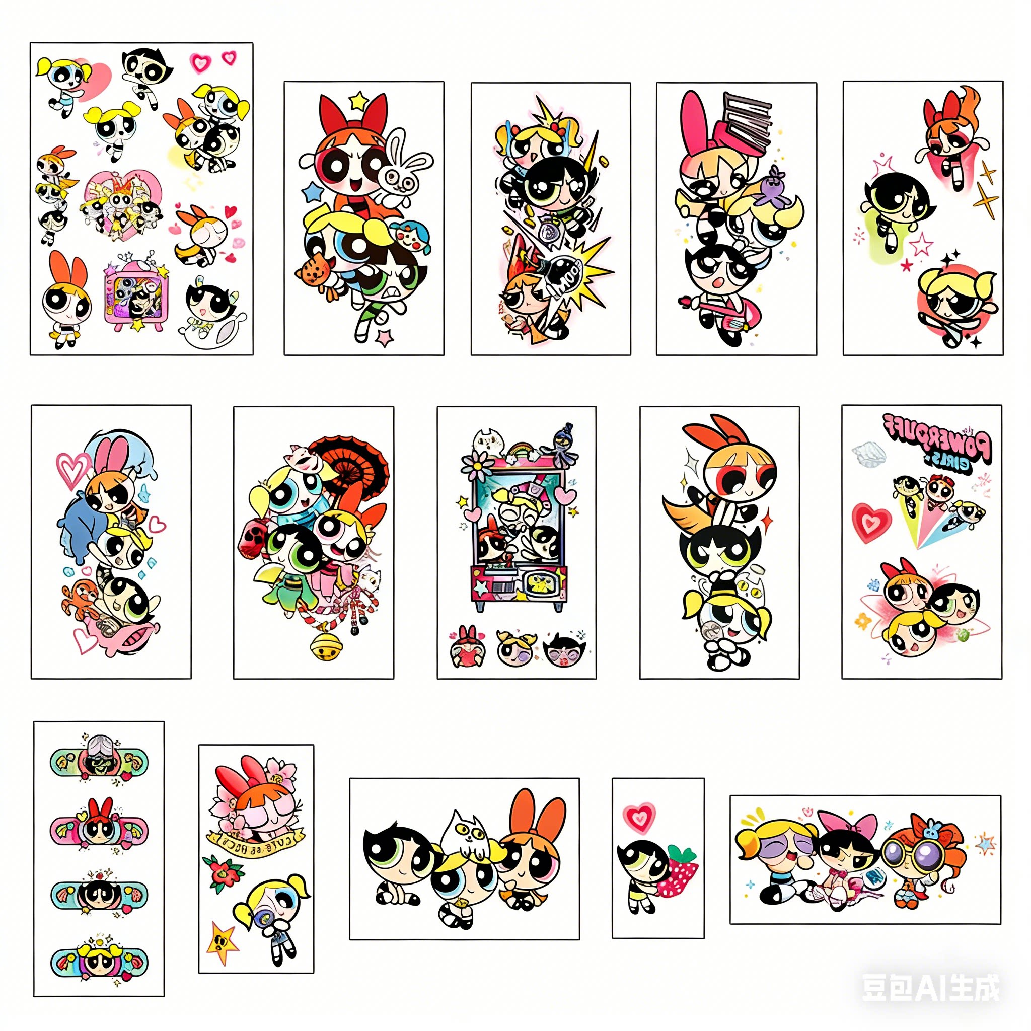 彩色卡通防水纹身贴持久可爱儿童小女警贴纸音乐节花臂ins风