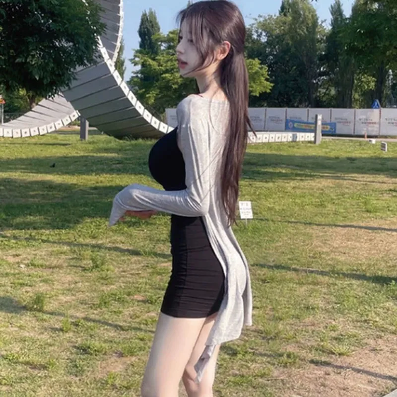 女人味舒适新品薄开衫空调衫防晒~韩国简约慵懒感东大门se长款