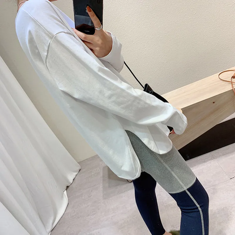 宽松内搭叠穿上衣纯色打底衫t恤新款女中长款早春长袖V领简约百搭