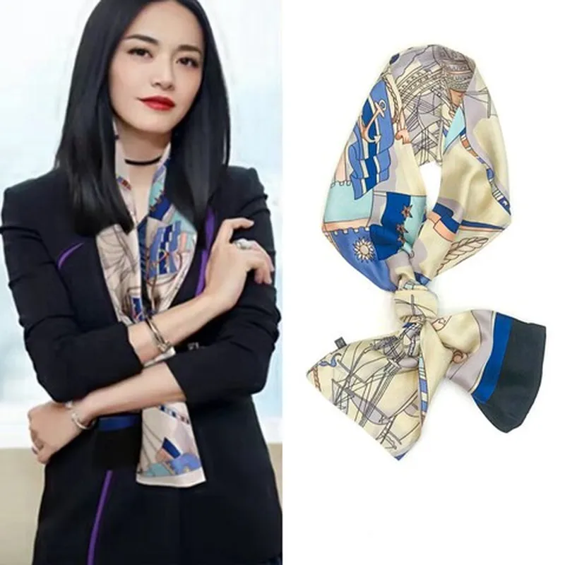 小领巾丝巾长条围巾领带女缎面雪纺时尚气质新款印花百搭